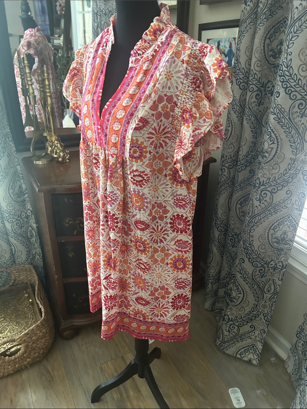 Umgee Pink and Orange Floral Mini Dress